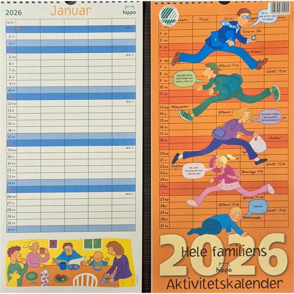 931525 Hippo 9315 Kalender, Aktivitetskalender 2026 Miljømerket, Hippo, Resirkulert papir!