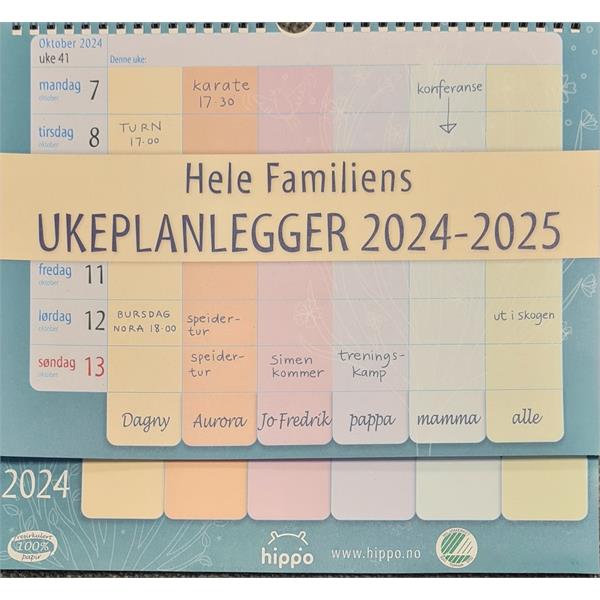 931324 Hippo 9313 Kalender, Ukeplanlegger 2024/2025 Miljømerket, Hippo, Resirkulert papir
