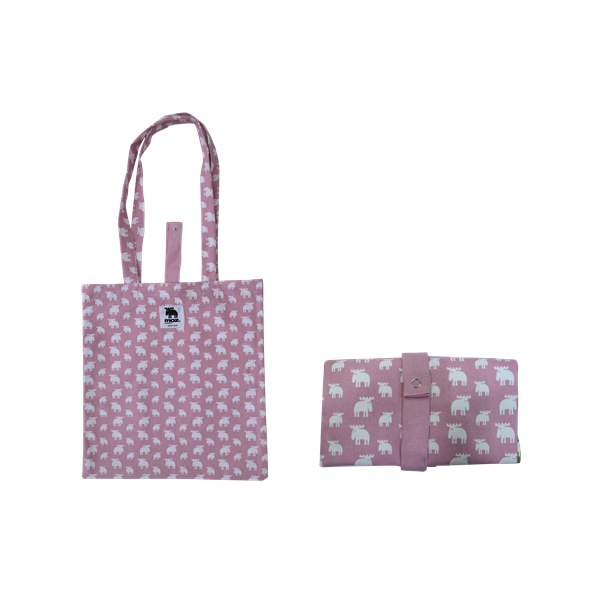 FF241111 MOZ 241111 Veske, sammenleggbar, canvas, rosa m/små elger, Moz